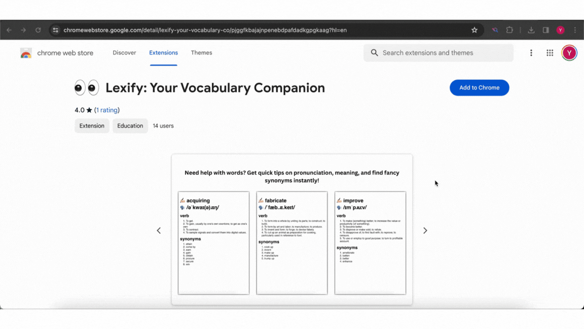 Video shows how to install Lexify, Vocabulary Builder extension from Chrome Web Store